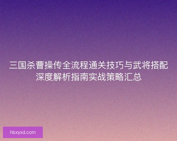三国杀曹操传全流程通关技巧与武将搭配深度解析指南实战策略汇总